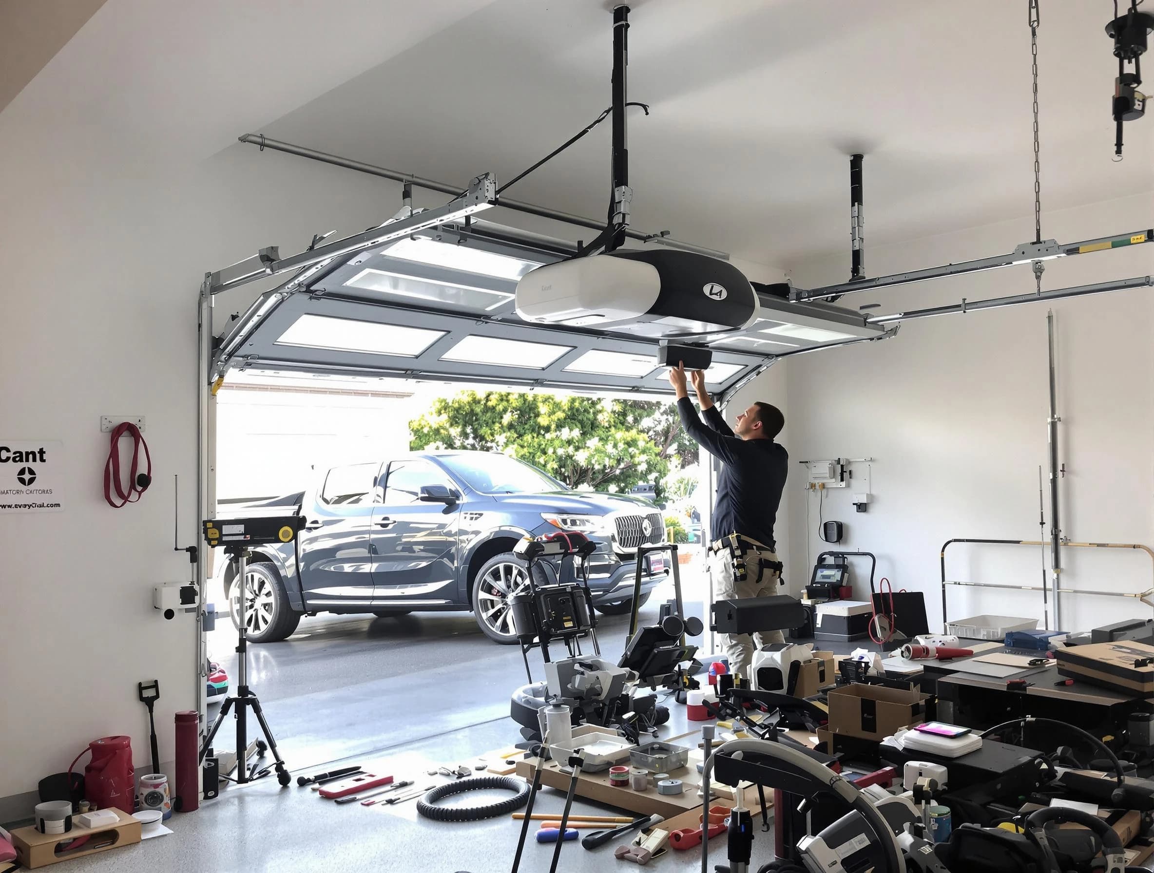 Ashland Garage Door Repair specialist installing smart garage door opener system in Ashland home