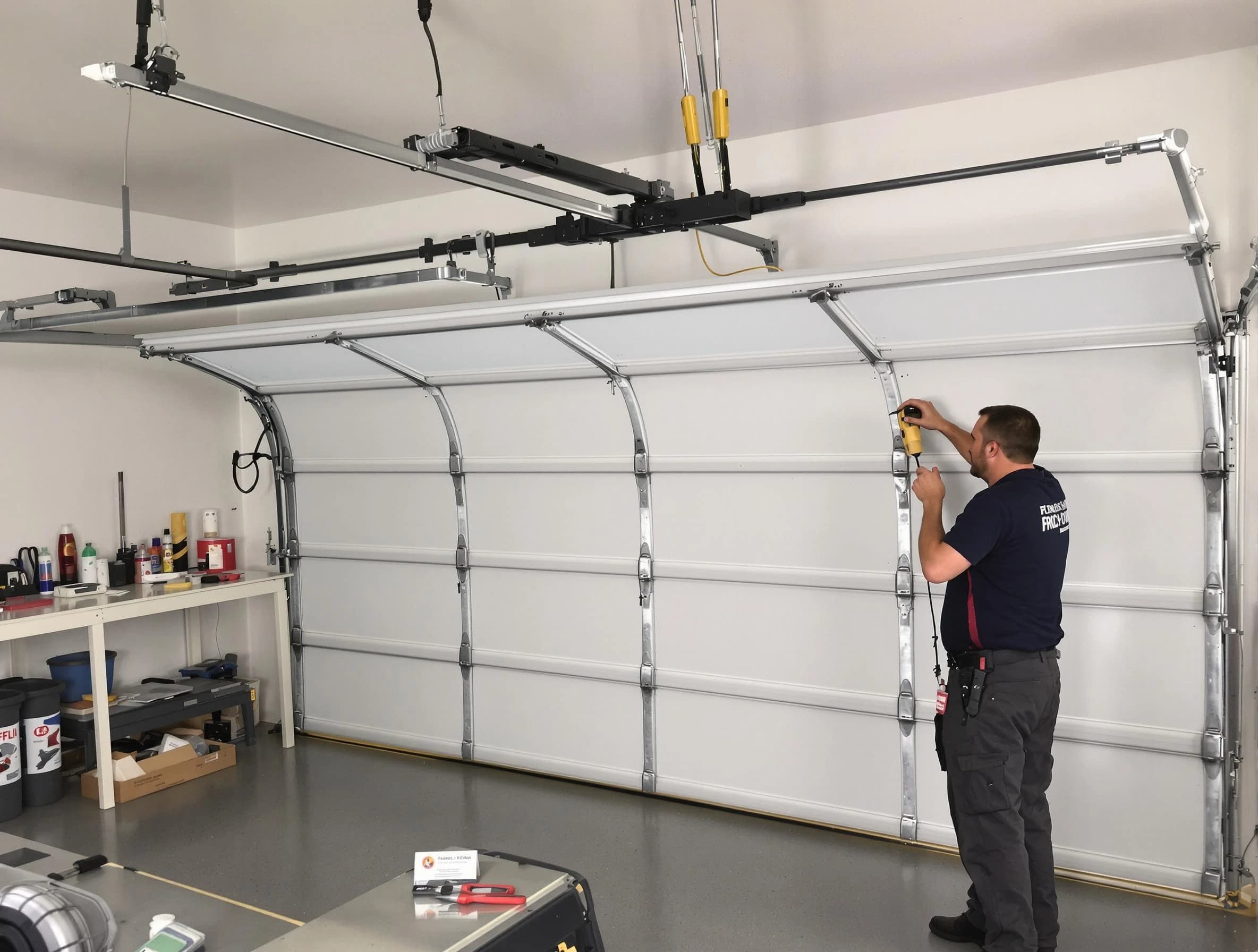 Ashland Garage Door Repair certified technician performing overhead door system repair in Ashland