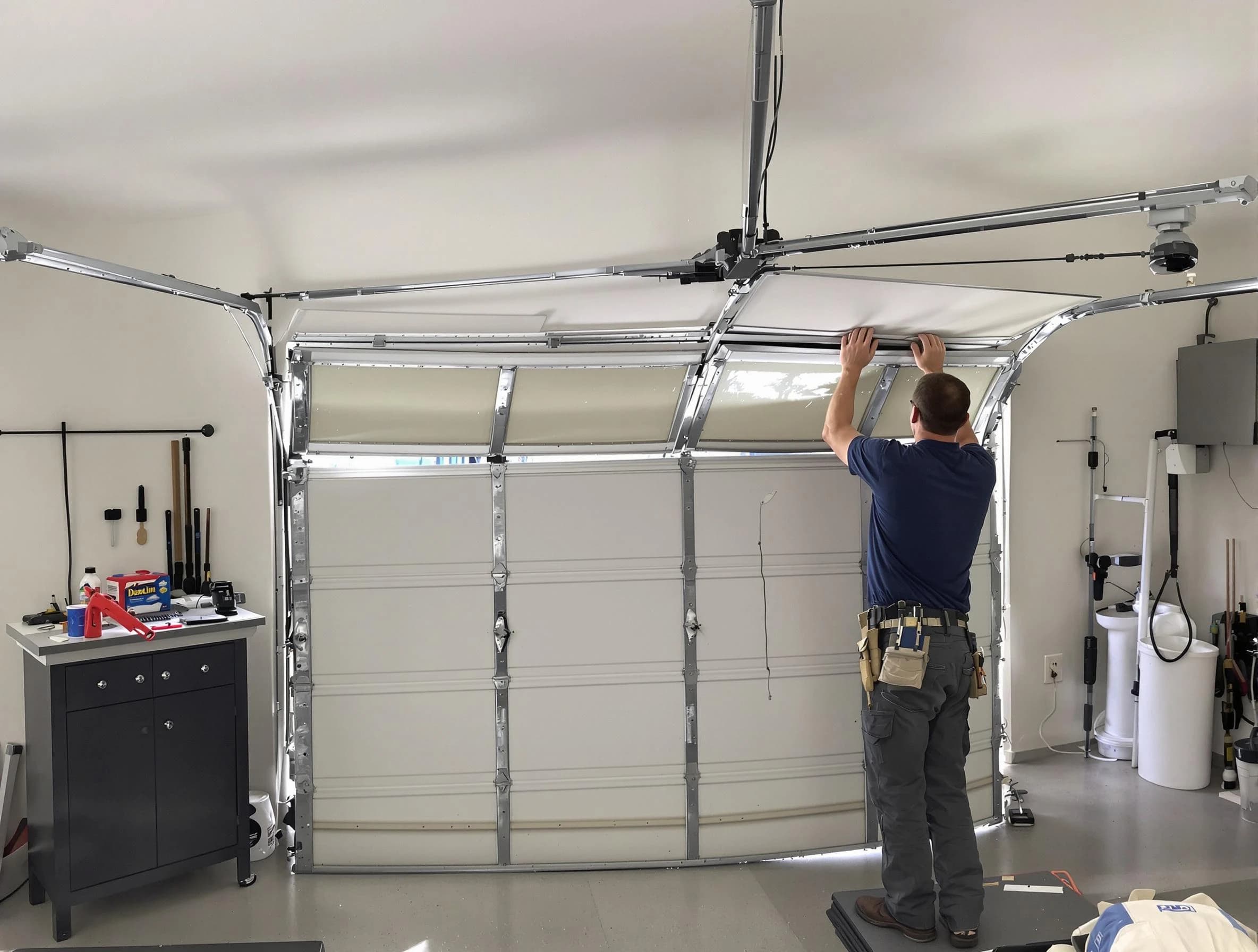 Ashland Garage Door Repair specialist performing precise section replacement on Ashland garage door
