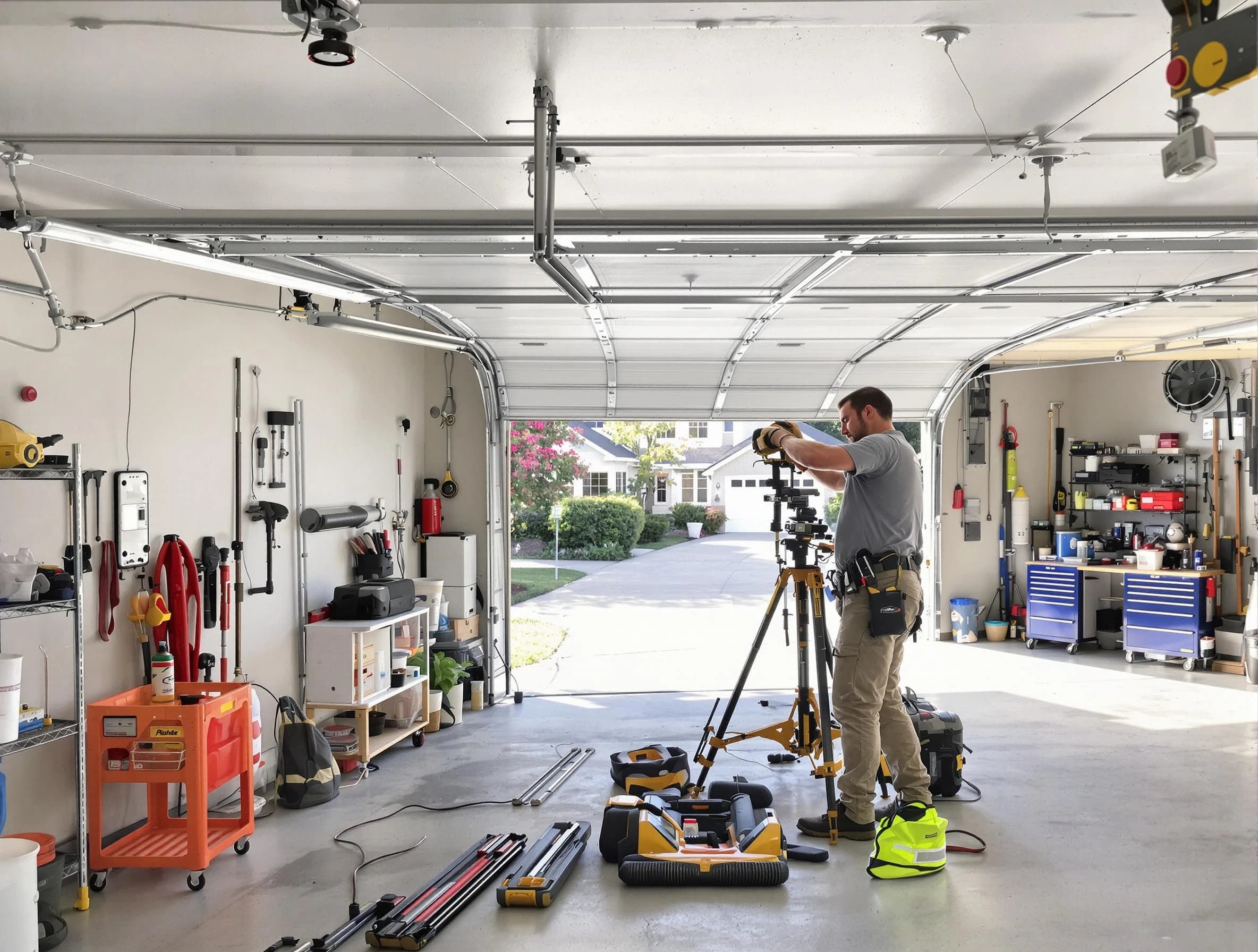 Ashland Garage Door Repair specialist performing laser-guided track alignment in Ashland