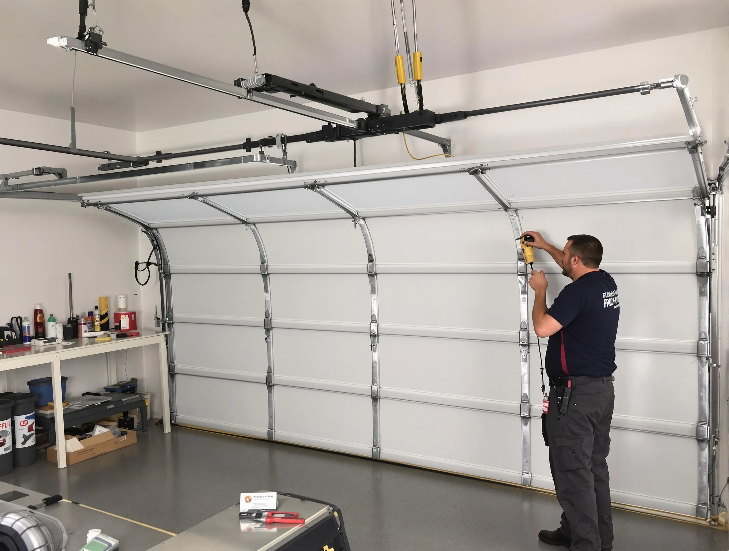 Ashland Garage Door Repair certified technician performing overhead door system repair in Ashland
