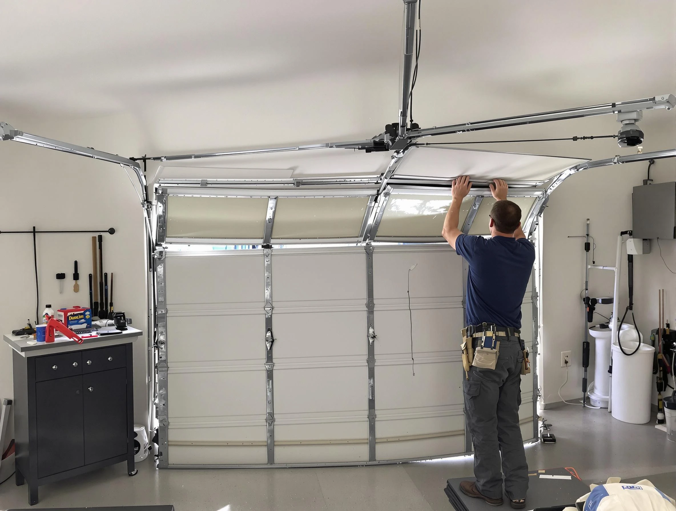 Ashland Garage Door Repair specialist performing precise section replacement on Ashland garage door